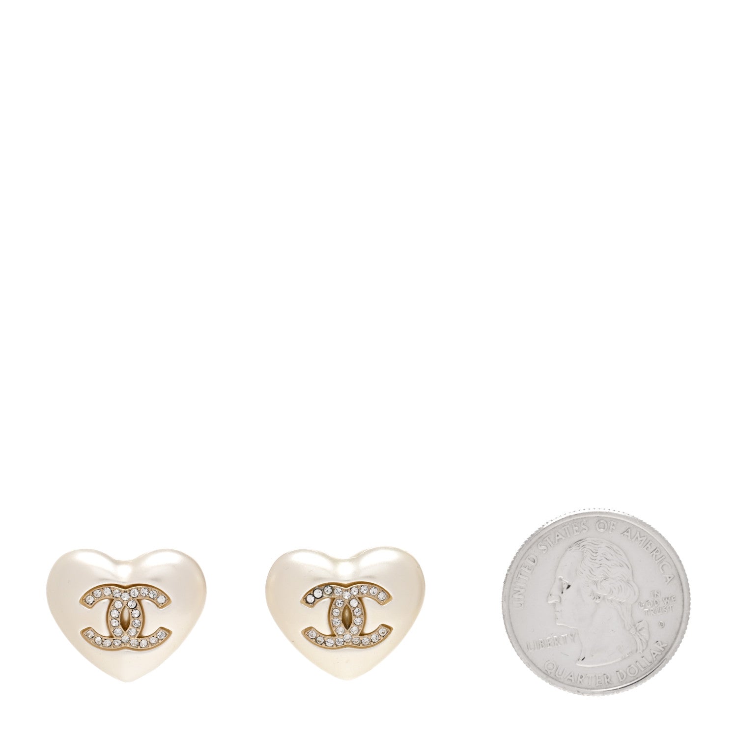 Chanel Pearl Crystal CC Heart Earrings Gold 2 of 5