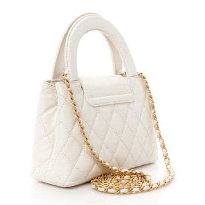 Chanel Shiny Aged Calfskin Quilted Nano Kelly Shopper White 3 of 11