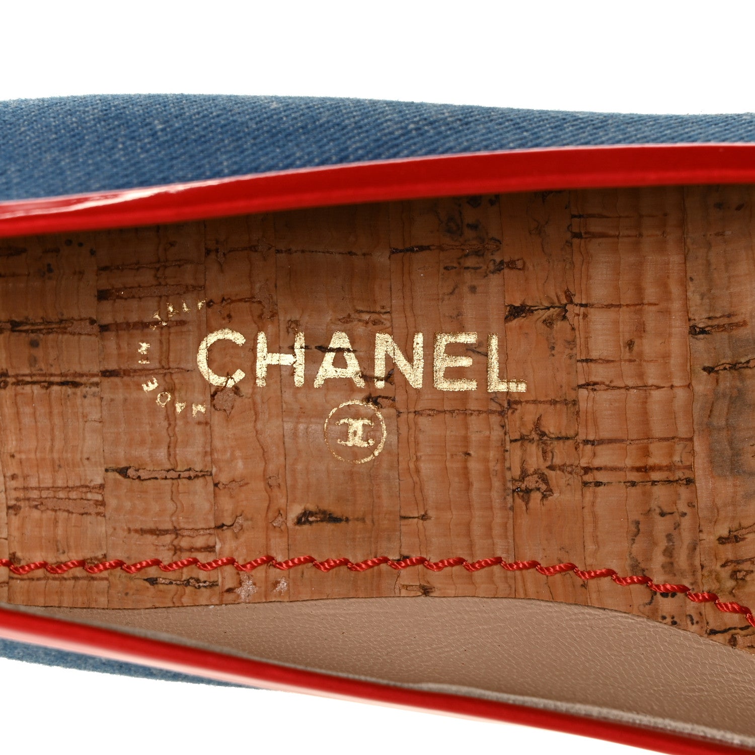 Chanel Denim Patent CC Ballerina Flats 37 Blue Red 7 of 9