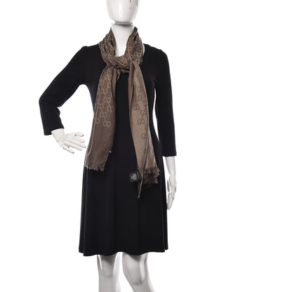 Gucci Wool Silk Monogram Fringe Scarf Brown 2 of 5