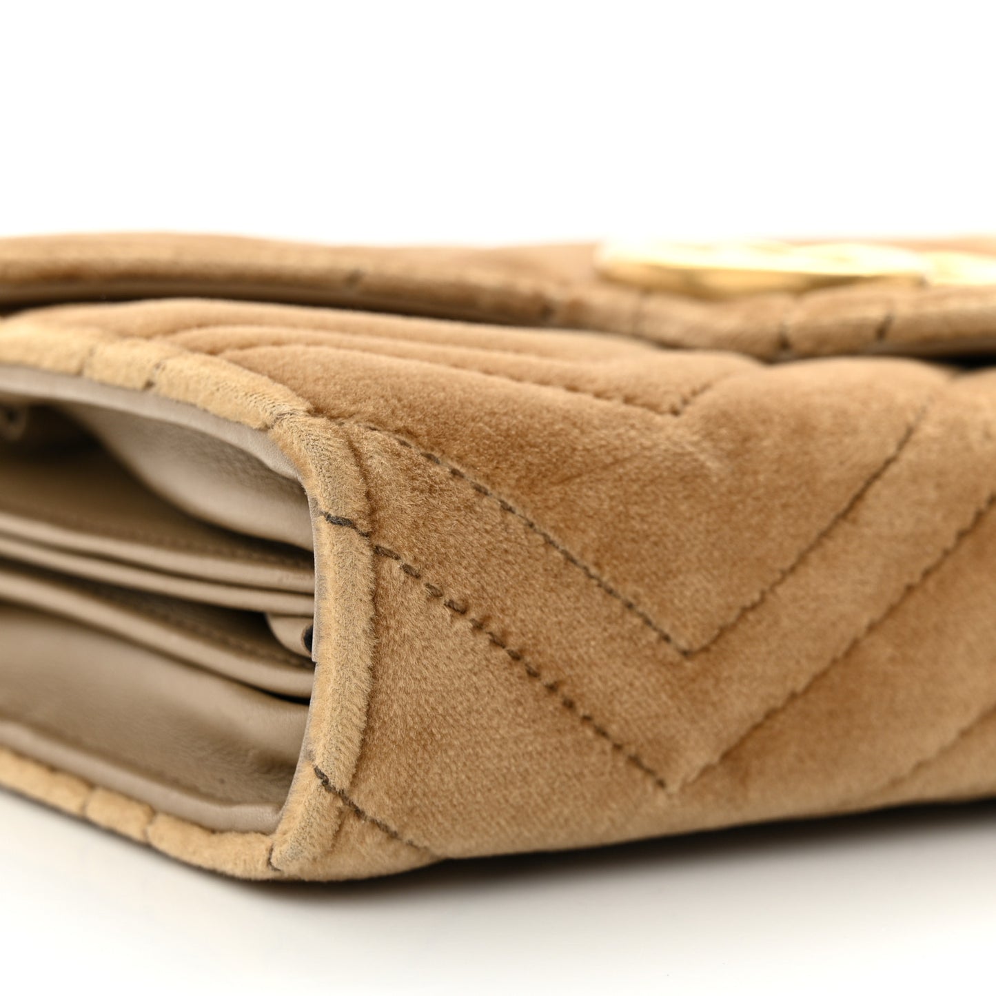 Velvet Matelasse GG Marmont Chain Wallet Taupe