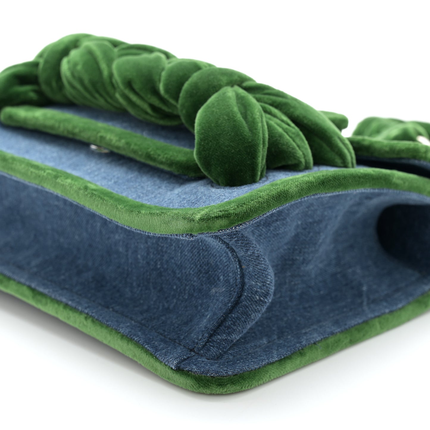 Denim Velvet Tresse Shoulder Bag Blue Green