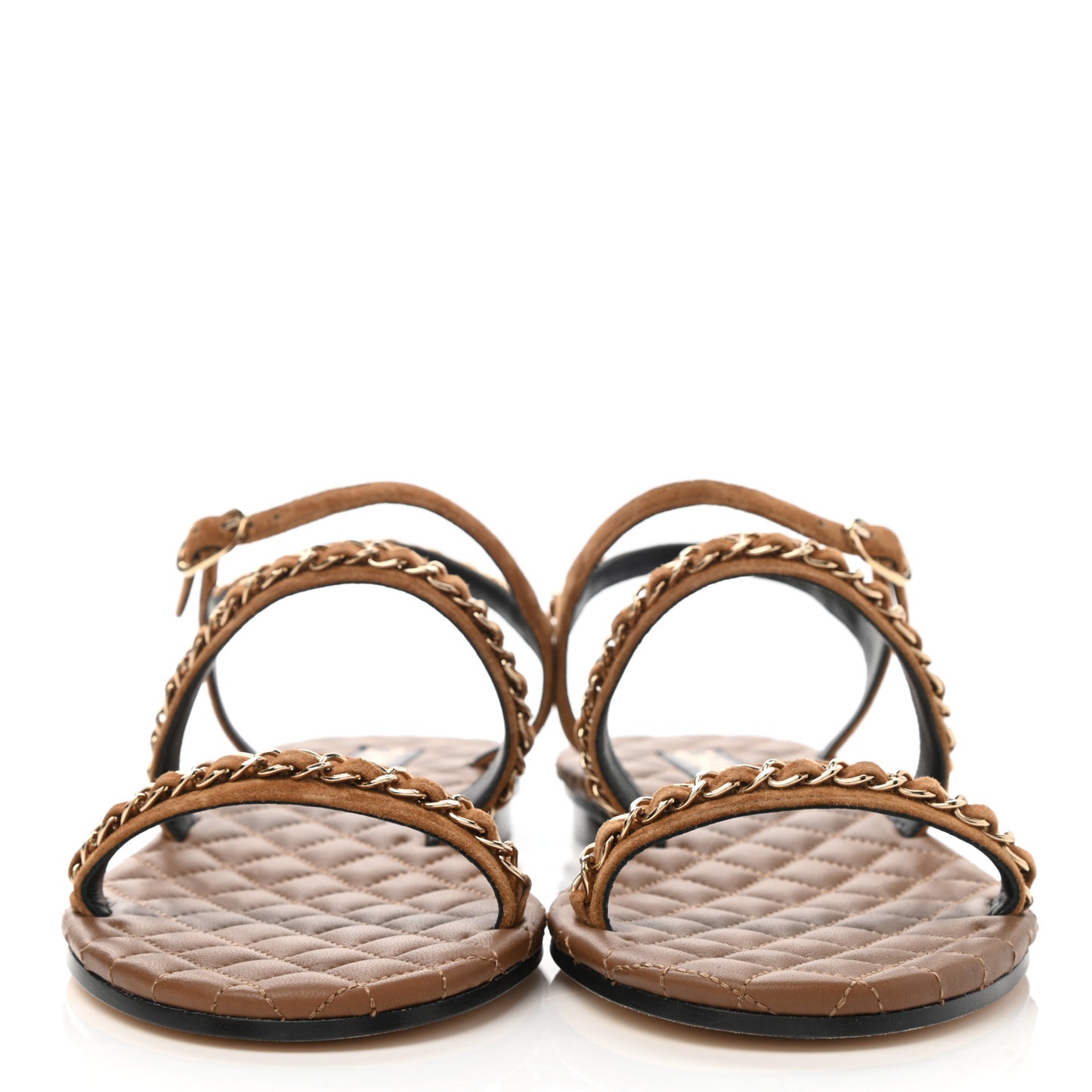 Suede Calfskin Chain Sandals 41 Brown