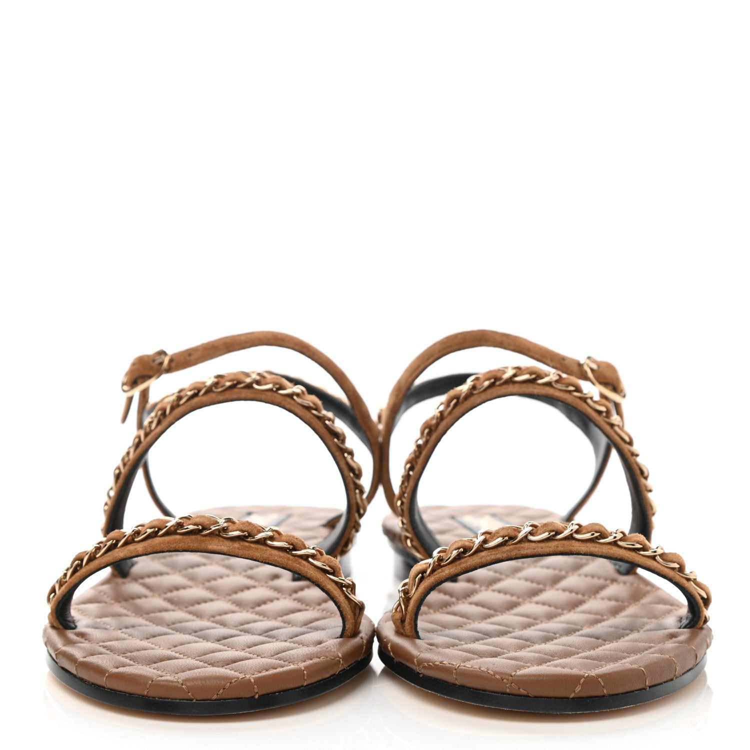 Chanel Suede Calfskin Chain Sandals 41 Brown 2 of 9