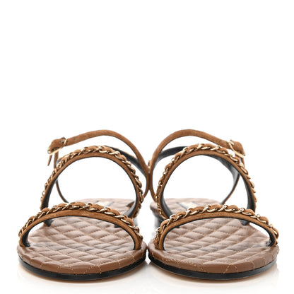 Chanel Suede Calfskin Chain Sandals 41 Brown 2 of 9