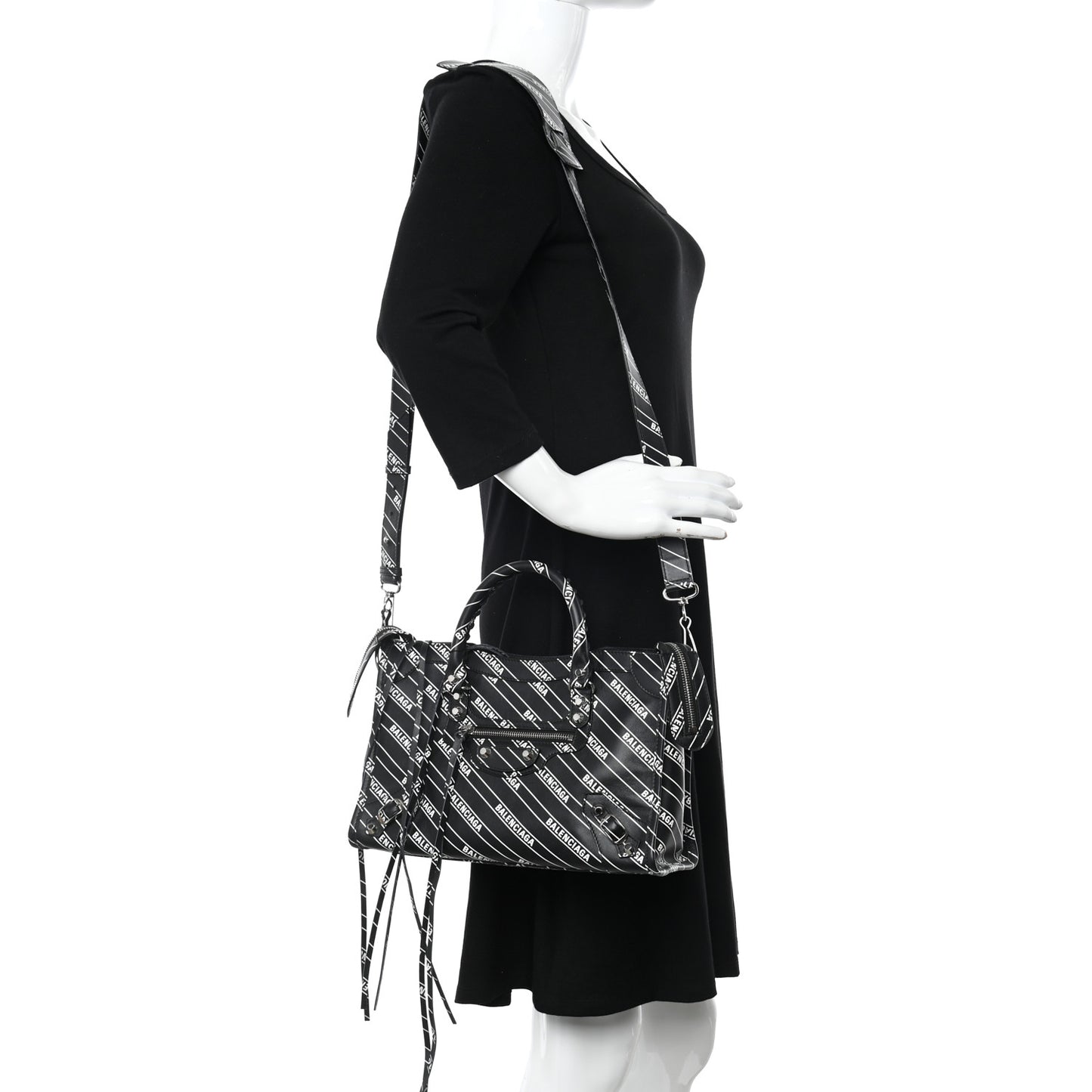 Veau Allover Logo Classic Silver Hardware S City Black White