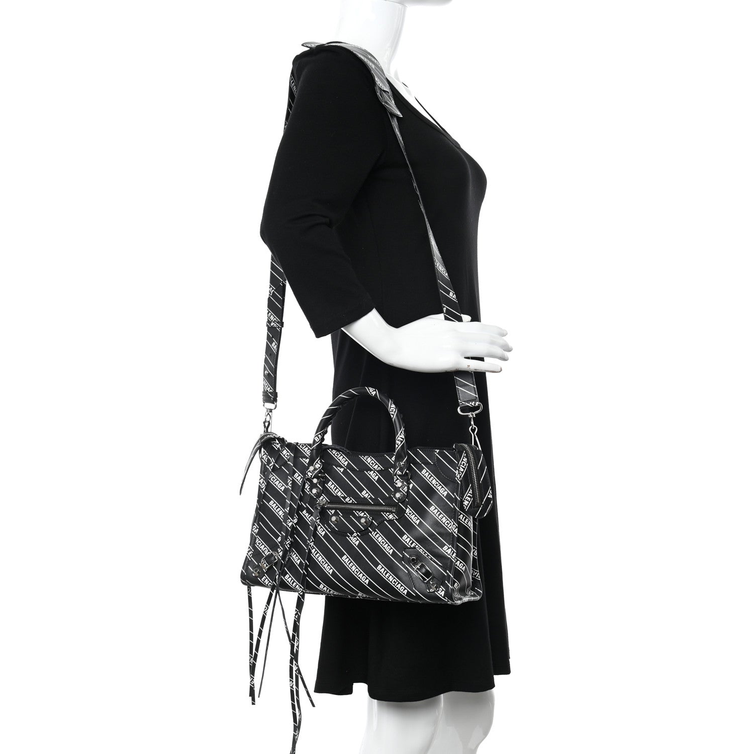 Balenciaga Veau Allover Logo Classic Silver Hardware S City Black White 2 of 10