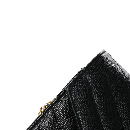 Saint Laurent Grain De Poudre Matelasse Chevron Monogram Chain Wallet Black 11 of 11