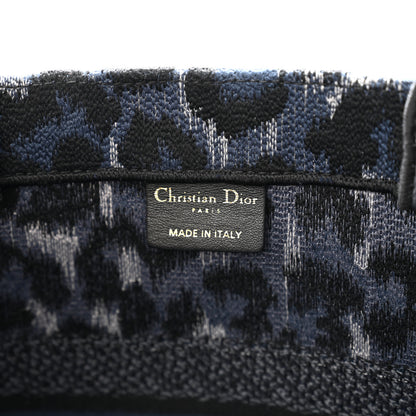 Christian Dior Canvas Mizza Embroidered Medium Leopard Book Tote Blue 6 of 14