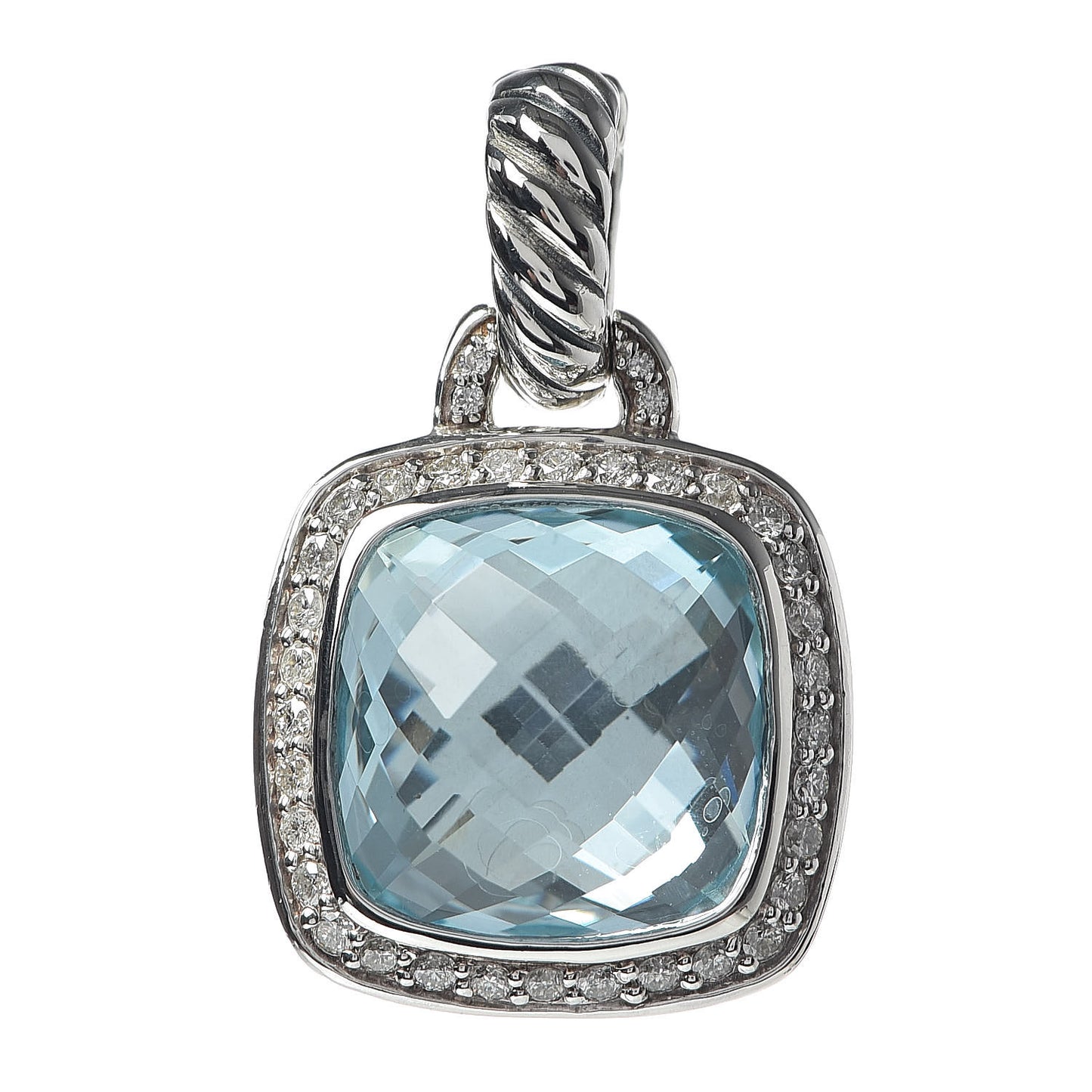 Sterling Silver Diamond Blue Topaz 11mm Albion Enhancer Pendant