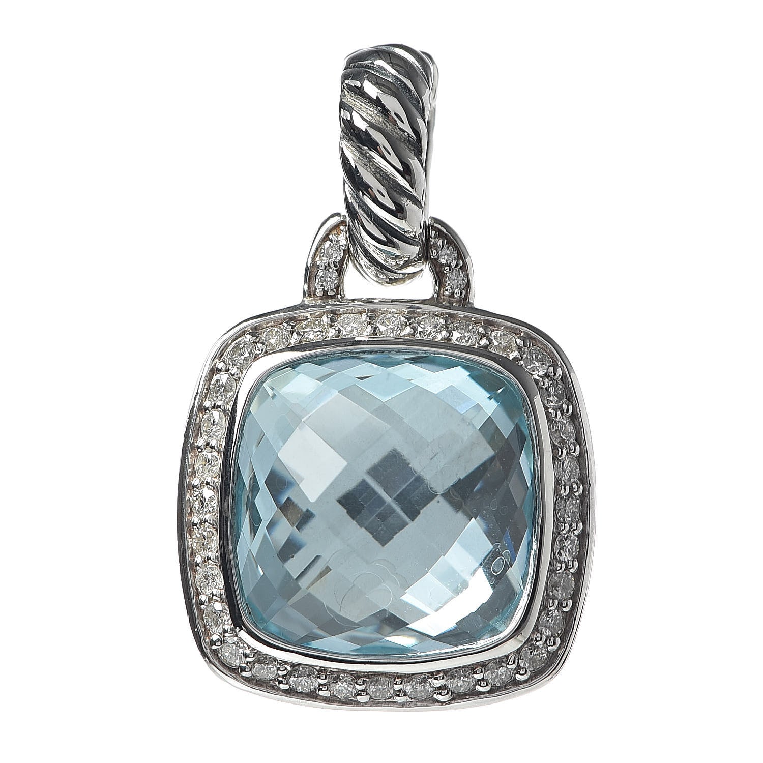 David Yurman Sterling Silver Diamond Blue Topaz 11mm Albion Enhancer Pendant 1 of 3