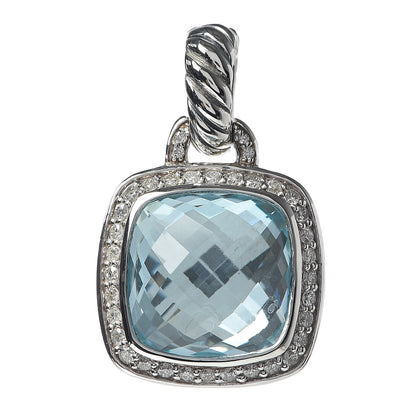 David Yurman Sterling Silver Diamond Blue Topaz 11mm Albion Enhancer Pendant 1 of 3
