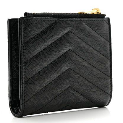 Saint Laurent Grain De Poudre Matelasse Chevron Monogram Zipped Card Case Black 3 of 6