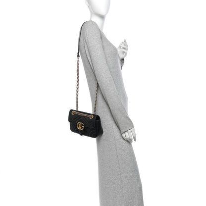 Gucci Calfskin Matelasse Mini GG Marmont Shoulder Bag Black 2 of 14