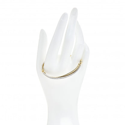 David Yurman 18K White Yellow Gold Diamond Crossover Bracelet 2 of 4