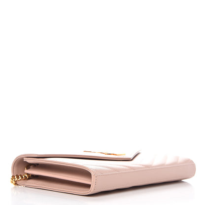 Saint Laurent Grain De Poudre Matelasse Chevron Monogram Chain Wallet Pale Pink 4 of 7