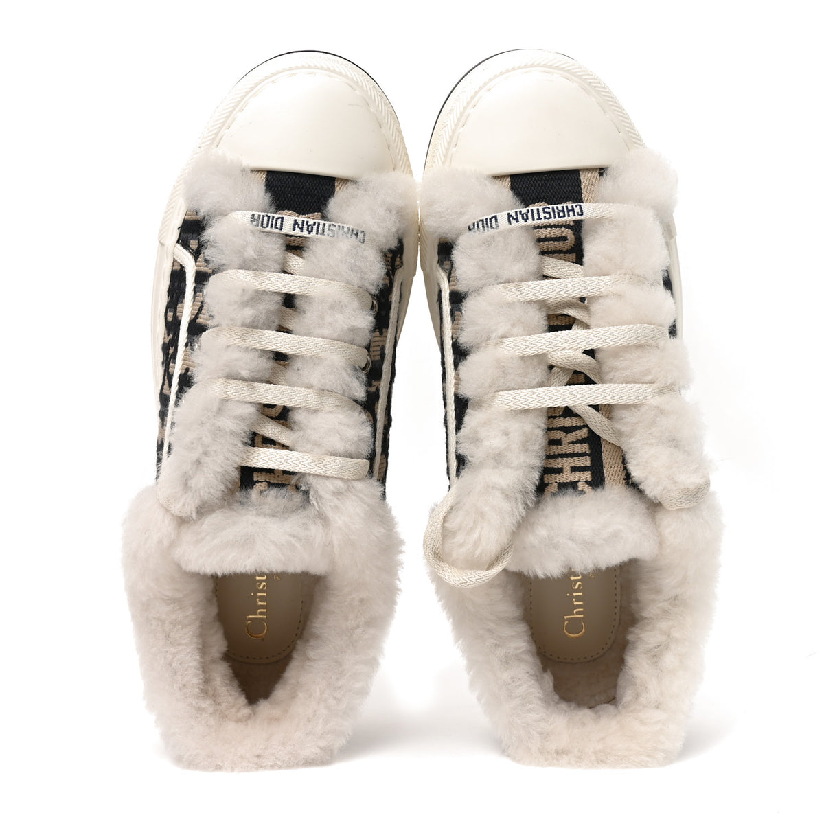 Christian Dior Canvas Oblique Shearling Walk'N'Dior Platform Sneakers  38.5 Deep Blue 2 of 9