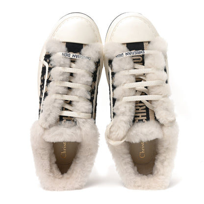 Christian Dior Canvas Oblique Shearling Walk'N'Dior Platform Sneakers  38.5 Deep Blue 2 of 9