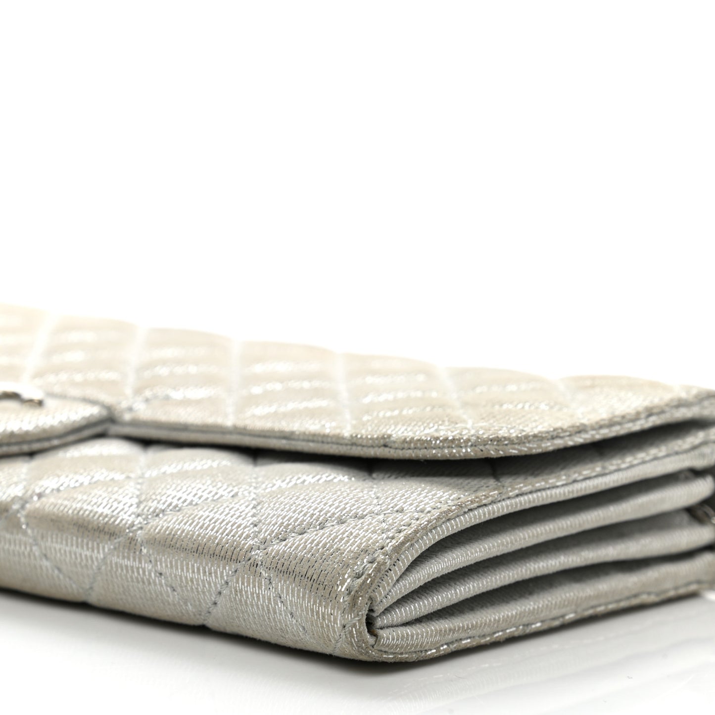 Metallic Suede Quilted East West Flap Clutch Silver