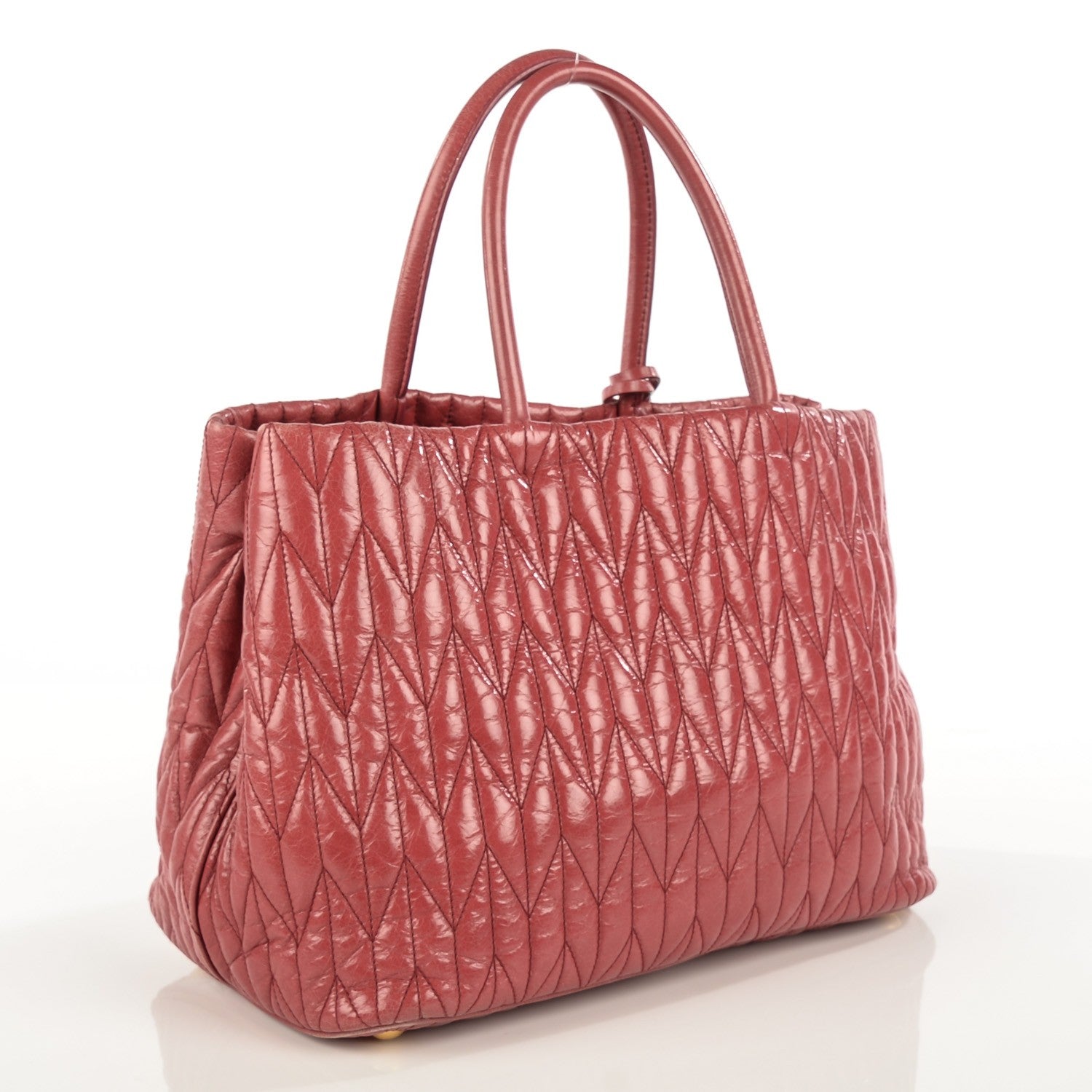 Miu Miu Vitello Shine Matelasse Trapu Tote Bruyere 3 of 9