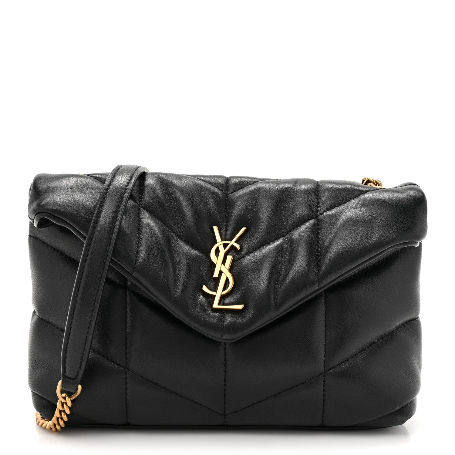 Saint Laurent Lambskin Quilted Toy Loulou Puffer Monogram Chain Satchel Black 1 of 15