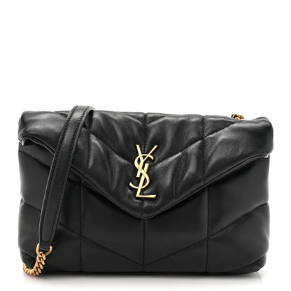 Saint Laurent Lambskin Quilted Toy Loulou Puffer Monogram Chain Satchel Black 1 of 15