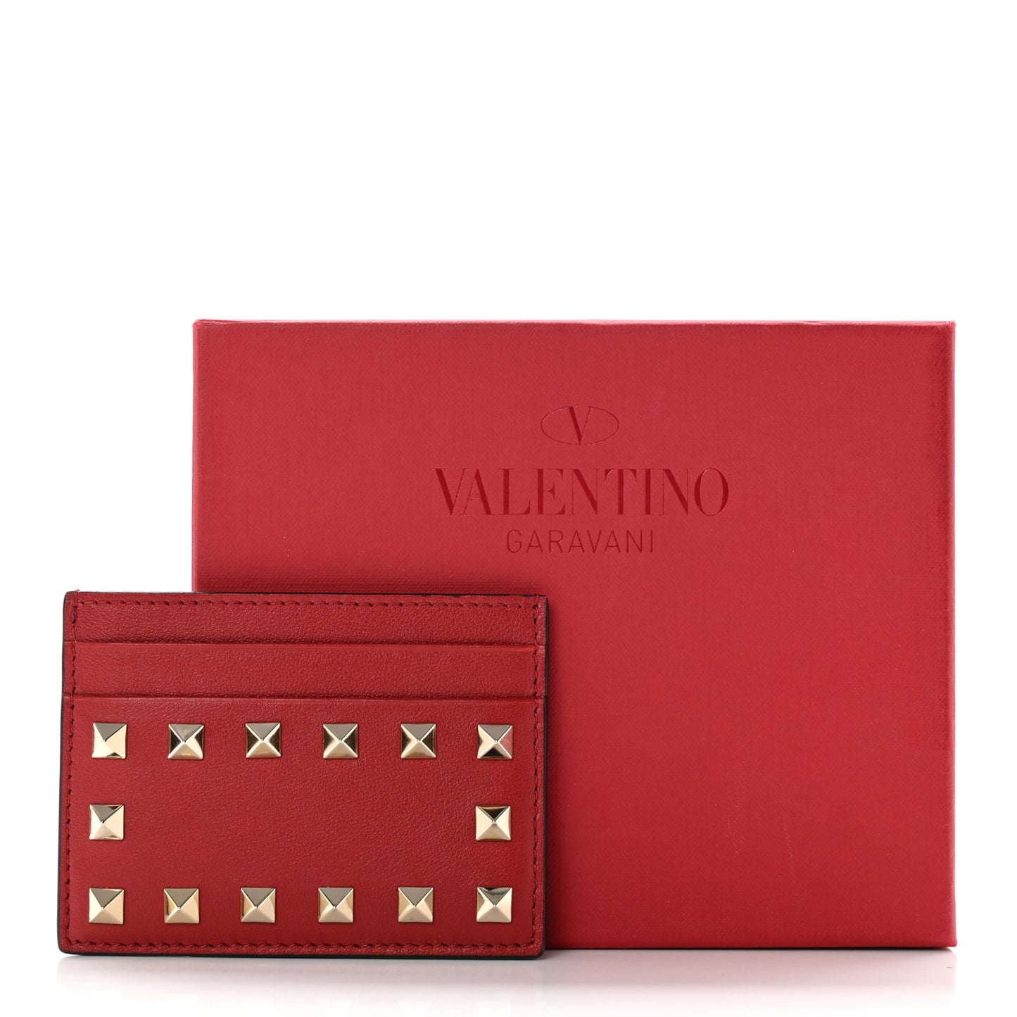 Vitello Rockstud Card Holder Rosso Valentino