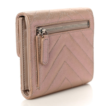 Chanel Metallic Caviar Chevron Quilted Compact Flap Wallet Light Gold 3 of 11