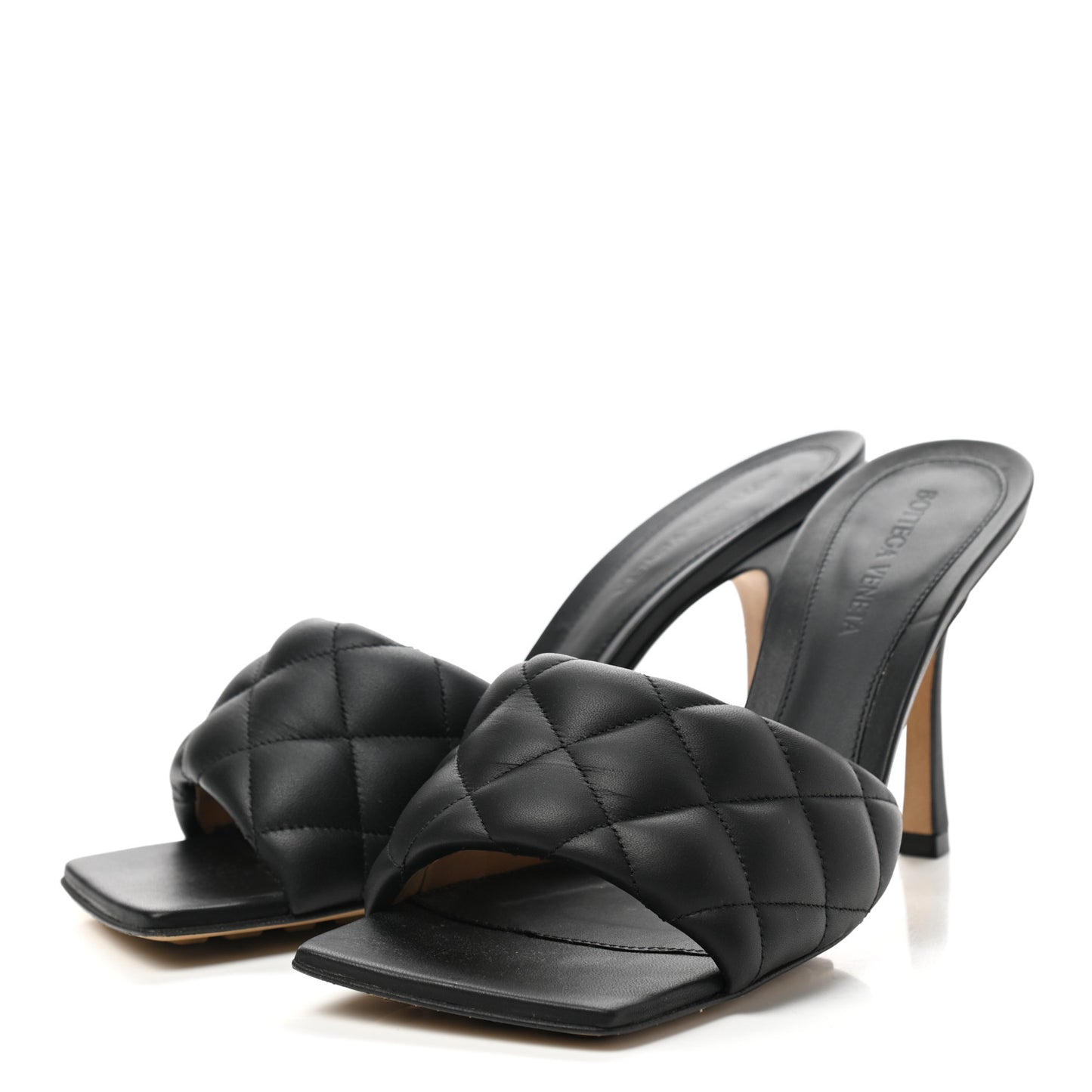 Nappa Matelasse Padded Mule Sandals 38.5 Black