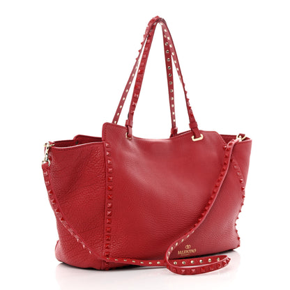 Valentino Garavani Vitello Monochrome Medium Rockstud Tote Rosso Valentino 3 of 18