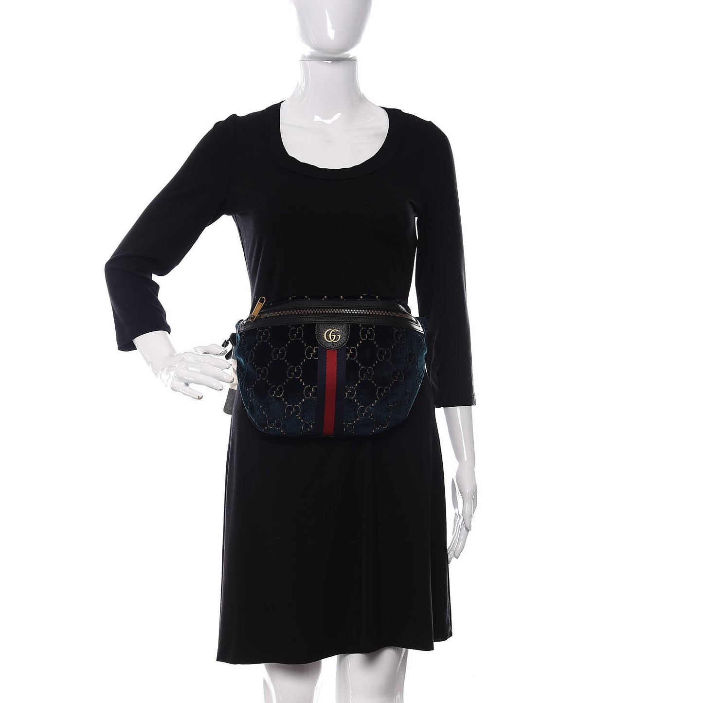 Velvet GG Monogram Web Belt Bag Blue Beige