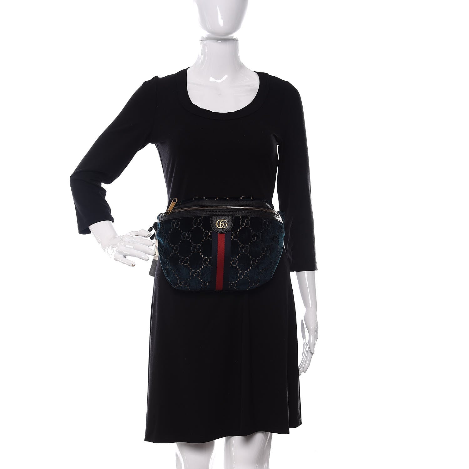 Gucci Velvet GG Monogram Web Belt Bag Blue Beige 2 of 10