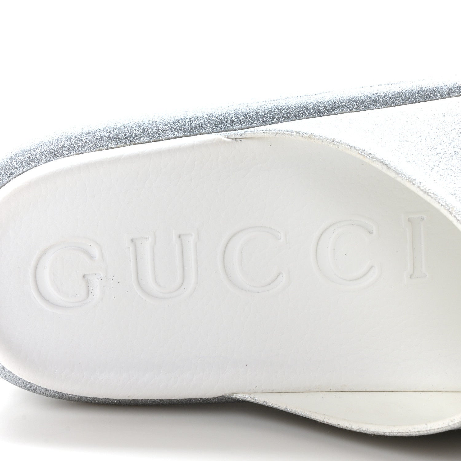 Gucci Glitter Rubber Womens Interlocking G Platform 42mm Slide Sandals 41 Silver 8 of 9