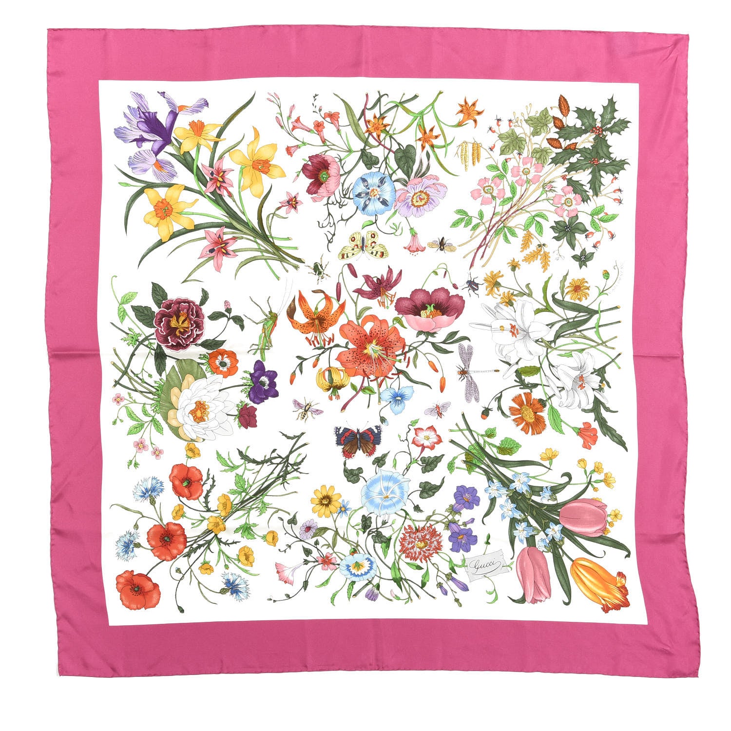 Gucci Silk Twill Flora Fluo Square Scarf Ivory Pink 1 of 8