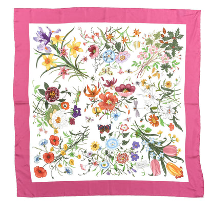 Gucci Silk Twill Flora Fluo Square Scarf Ivory Pink 1 of 8