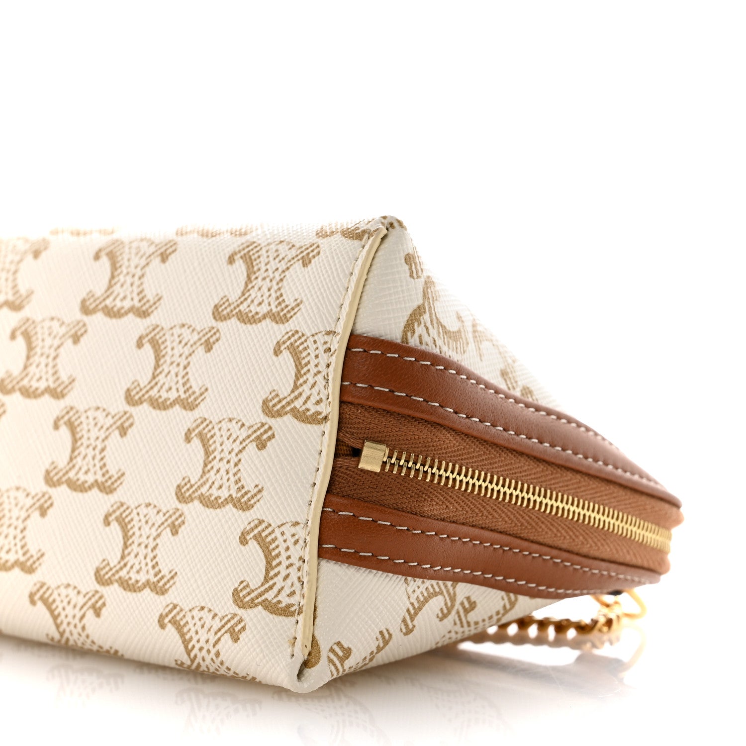 Celine Lambskin Triomphe Canvas Clutch With Chain White Tan 10 of 12