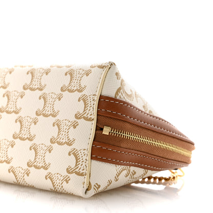 Celine Lambskin Triomphe Canvas Clutch With Chain White Tan 10 of 12