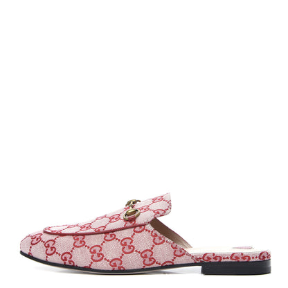 Gucci Canvas GG Monogram Horsebit Womens Princetown Slippers 40.5 Gardenia Hibiscus Red 1 of 8