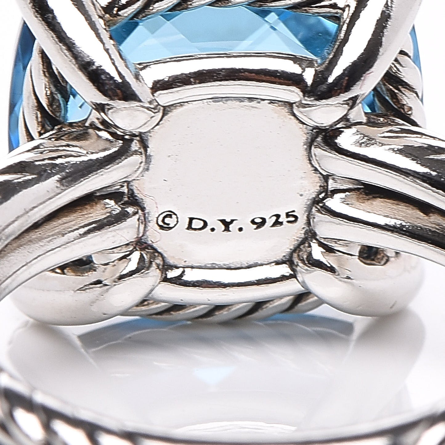 Sterling Silver Diamond Blue Topaz 14mm Chatelaine Ring 57 8