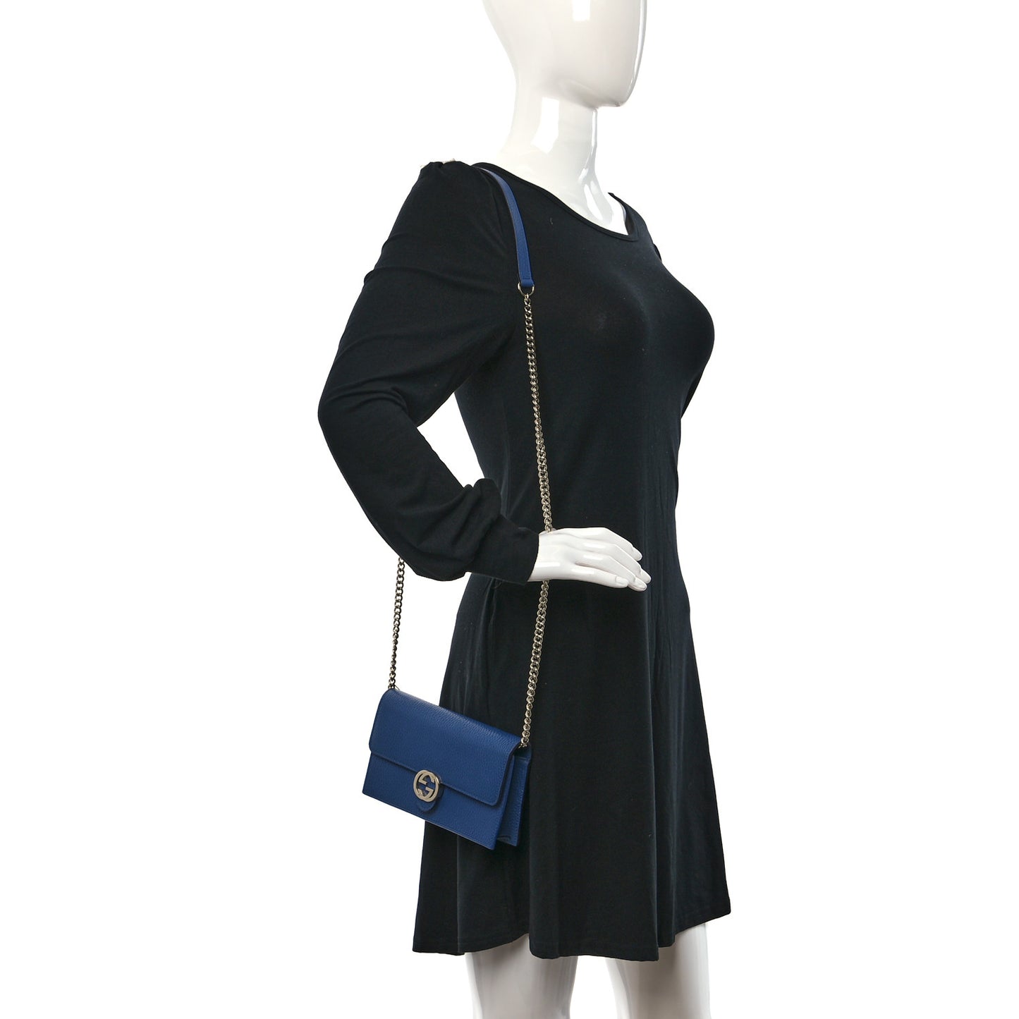 Dollar Calfskin Interlocking G Chain Wallet Caspian