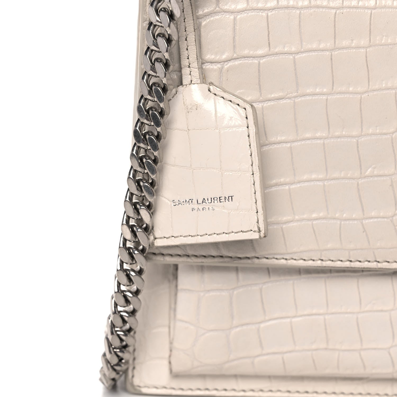 Saint Laurent Calfskin Crocodile Embossed Medium Monogram Sunset Blanc Vintage 9 of 13