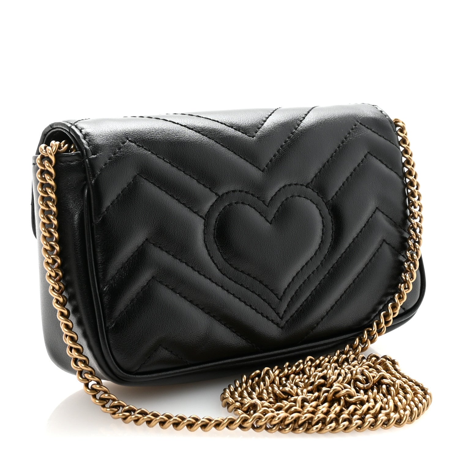 Gucci Calfskin Matelasse Super Mini GG Marmont Shoulder Bag Black 2 of 11