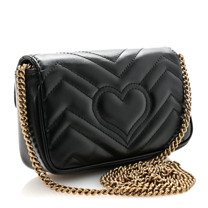 Gucci Calfskin Matelasse Super Mini GG Marmont Shoulder Bag Black 2 of 11