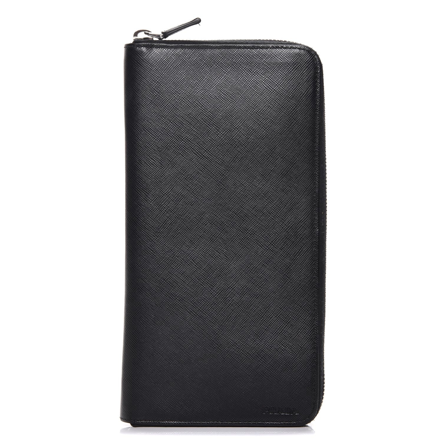Prada Saffiano Metal Zip Around Travel Wallet Black 1 of 10