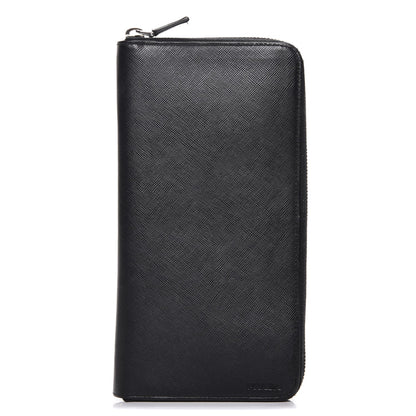 Prada Saffiano Metal Zip Around Travel Wallet Black 1 of 10