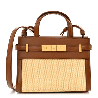 Saint Laurent Calfskin Raffia Manhattan Nano Shopper Tote Naturale Brown 1 of 11