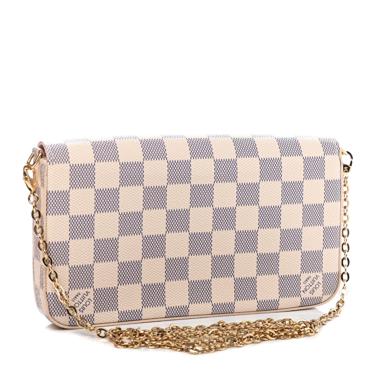 Damier Azur Pochette Felicie Chain Wallet Rose Ballerine