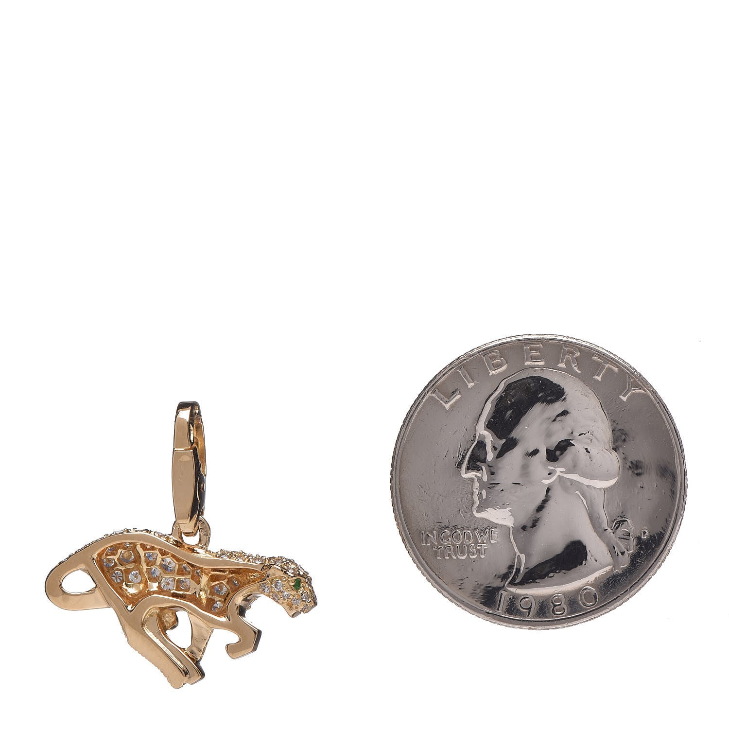 Cartier 18K Yellow Gold Diamond Emerald Panthère Pendant 2 of 4