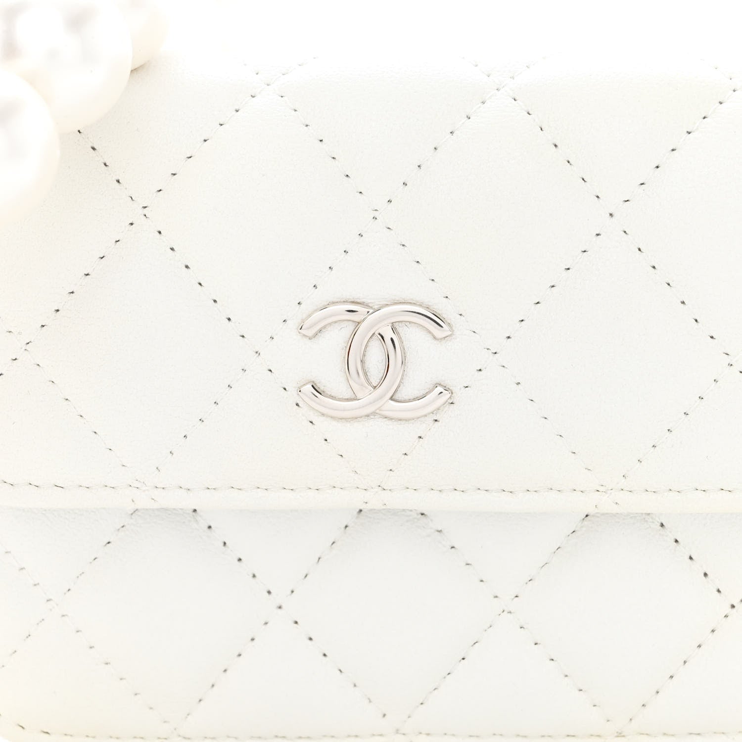 Chanel Calfskin Quilted Maxi Pearls Card Holder Flap With Chain White 9 of 11