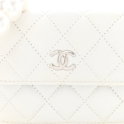 Chanel Calfskin Quilted Maxi Pearls Card Holder Flap With Chain White 9 of 11
